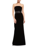 Strapless Velvet Belted Mermaid Gown, Onyx