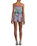 Shoestring-Strap Embellished Silk Playsuit