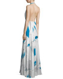 Abstract-Print Chiffon Halter Gown