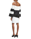 Off-The-Shoulder Striped Crop Top, Black/White