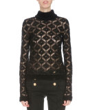 Long-Sleeve Diamond-Pattern Sweater, Black/Gold