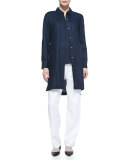Long-Sleeve Linen Duster, Midnight 
