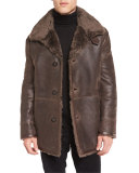 Leather Shearling-Lined Coat, Brown