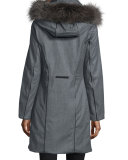 Hooded Wool Fur-Trim Parka, Charcoal