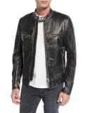 Landrake 2.0 Calfskin Leather Biker Jacket, Black