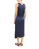 Liquid Satin Sleeveless Midi Dress, Dark Blue