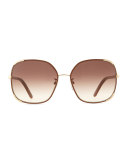 Nerine Oversized Sunglasses with Leather, Gold/Biscuit