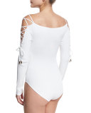 Lace-Up Sleeve Bodysuit, White