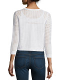 3/4-Sleeve Button-Front Mesh Cardigan, White