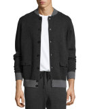 Cotton-Cashmere Baseball Cardigan, Black/Derby Gray