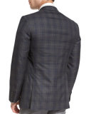 Plaid Two-Button Sport Coat, Gray/Blue