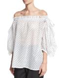 Polka-Dot Off-the-Shoulder Top, Black/White