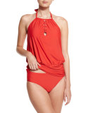 Cabana Solids Cailyn Halter Tankini Swim Top, Persimmon
