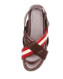 Verlon Leather Crossed Sandal, Dark Brown