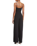 Square-Neck Tailored-Leg Jumpsuit, Black