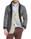 Ribbed Cashmere Blazer-Style Cardigan, Brown