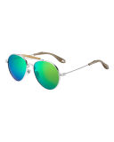 Metal Mirrored Aviator Sunglasses