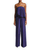 Mallory Strapless Satin Twill Jumpsuit, Navy