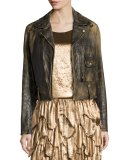 Dwight Distressed Leather Jacket, Black