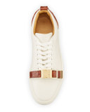 Men's 50mm Low-Top Sneaker with Croc-Embossed Leather Details, Off White Peanut