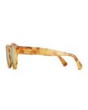 Leonard Mirrored Round Sunglasses, Blonde Havana/Rose