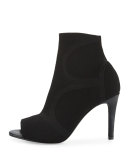Adriel Stretch Peep-Toe Bootie, Black