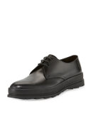 Leather Plain-Toe Derby Shoe, Black