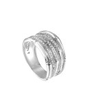 Bamboo Wide Silver Ring with Diamonds, Size 7