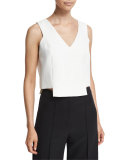 Sleeveless Cady V-Neck Cropped Shell, White