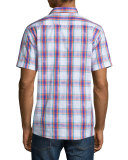 Barstow Multicolor-Check Short-Sleeve Shirt, Cobalt