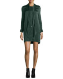 Leema Tie-Neck Silk Shift Dress, Scarab