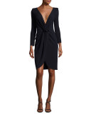 Pebbled Jersey Long-Sleeve Dress, Midnight