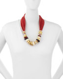 Suede Collage Beaded Necklace, Red