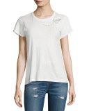 Embroidered Slim Crew Tee, Blanc/White