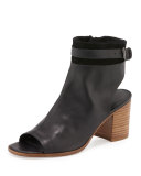 Jane Leather Peep-Toe Bootie, Black