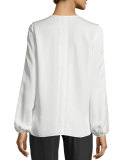 Josette Long-Sleeve Lace-Trim Silk Blouse