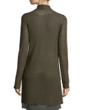 Open-Front Sheer Hemp Grid Long Cardigan