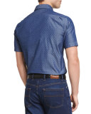 Diamond Jacquard Short-Sleeve Chambray Shirt, Blue