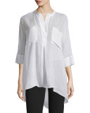 Heather 3/4-Sleeve Cotton Blouse, White