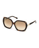 Geometric Oversize Sunglasses, Havana