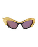 24k Gold Horse Cat-Eye Sunglasses, Black