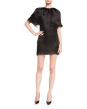 Cape-Sleeve Silk Mini Dress, Black