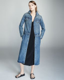 Faded Denim Button-Front Trenchcoat, Medium Blue