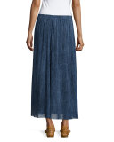 Button-Front Denim Mesh Maxi Skirt 