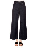 High-Waist Wide-Leg Ankle Pants, Indigo