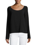 Dona Scoop-Neck Long-Sleeve Tee, Black