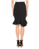 Ruffle-Hem Zip-Front Skirt, Black