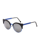 Ilaria Mirrored Iridescent Sunglasses, Black/Blue