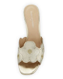 Mea Flower Kitten-Heel Sandal, Neutral