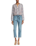 Lucilia Denim Paperbag-Waist Pants, Sea Wash